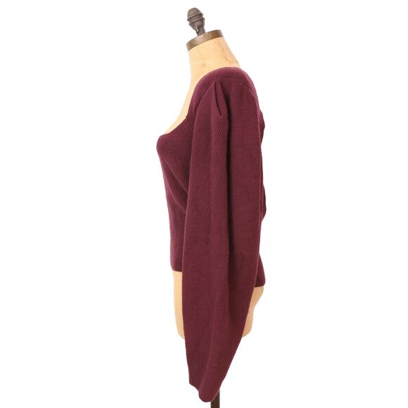 FREE PEOPLE Saffron Top Sweater Back Cut-Out S Pomegranate Wine Long Sleeve B17 - Picture 5 of 6